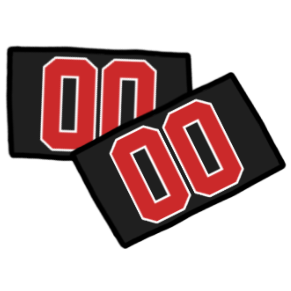  a set of thick black bands that have the number 00 on them in red.